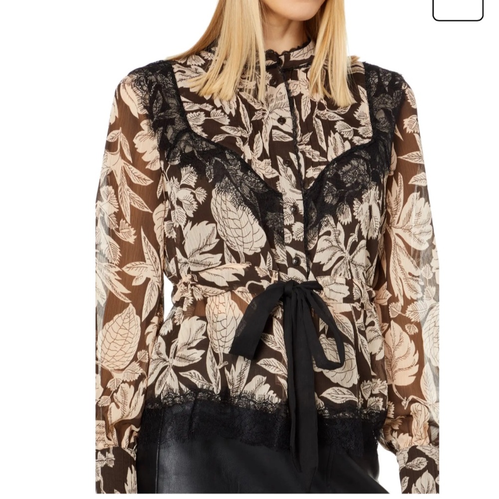Ted Baker Alness Drawstring Waist Blouse with Contrast Lace, US size 8